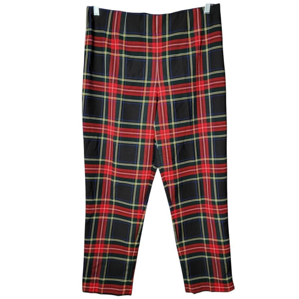 Chaps Womens Red Green Blue Tartan Plaid Ankle Pants Size 14 Holiday Christmas